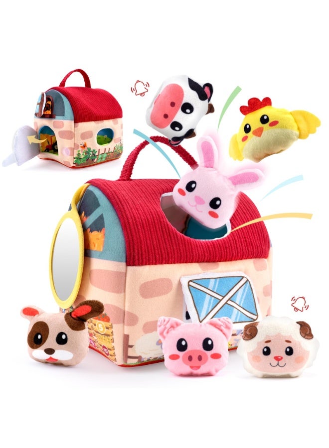 OSHIMA Baby Toys 6-12 Months, Farm Animals Shape Sorter Toys, 6Pcs Stuffed Farm Animals Plush Toys, Rattle - Montessori Toy, Lamb, Puppy, Calf, Chick, and Bunny - Boxed Baby Gift, Soft - Image 1