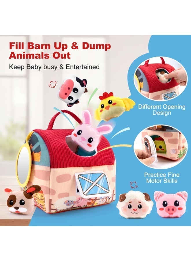 OSHIMA Baby Toys 6-12 Months, Farm Animals Shape Sorter Toys, 6Pcs Stuffed Farm Animals Plush Toys, Rattle - Montessori Toy, Lamb, Puppy, Calf, Chick, and Bunny - Boxed Baby Gift, Soft - Image 4