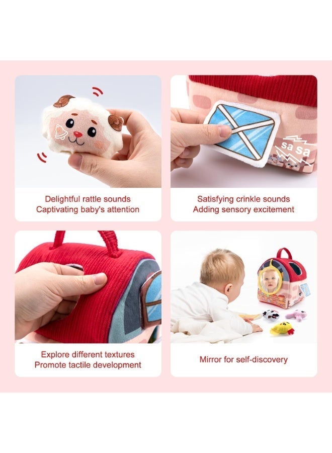 OSHIMA Baby Toys 6-12 Months, Farm Animals Shape Sorter Toys, 6Pcs Stuffed Farm Animals Plush Toys, Rattle - Montessori Toy, Lamb, Puppy, Calf, Chick, and Bunny - Boxed Baby Gift, Soft - Image 5