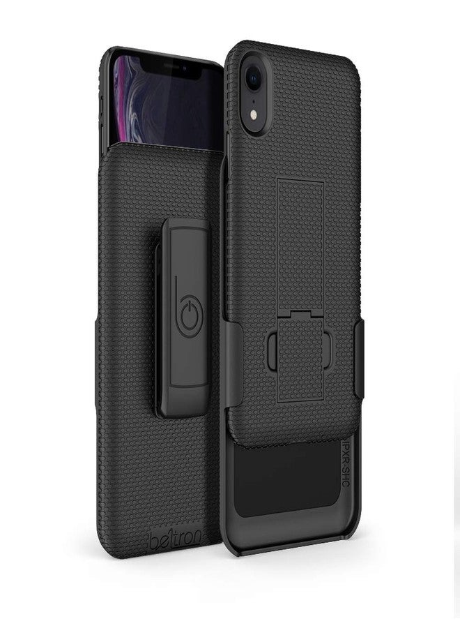 BELTRON Case with Belt Clip for iPhone XR, Slim Protective Belt Clip Slider Case (Shell/Holster Combo) with Built-in Kickstand - (Black) - Image 4