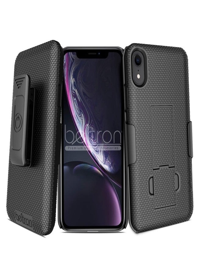 BELTRON Case with Belt Clip for iPhone XR, Slim Protective Belt Clip Slider Case (Shell/Holster Combo) with Built-in Kickstand - (Black) - Image 5