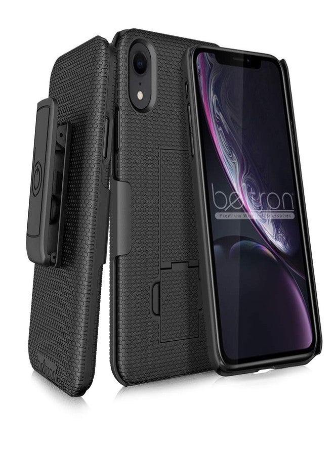 BELTRON Case with Belt Clip for iPhone XR, Slim Protective Belt Clip Slider Case (Shell/Holster Combo) with Built-in Kickstand - (Black) - Image 1