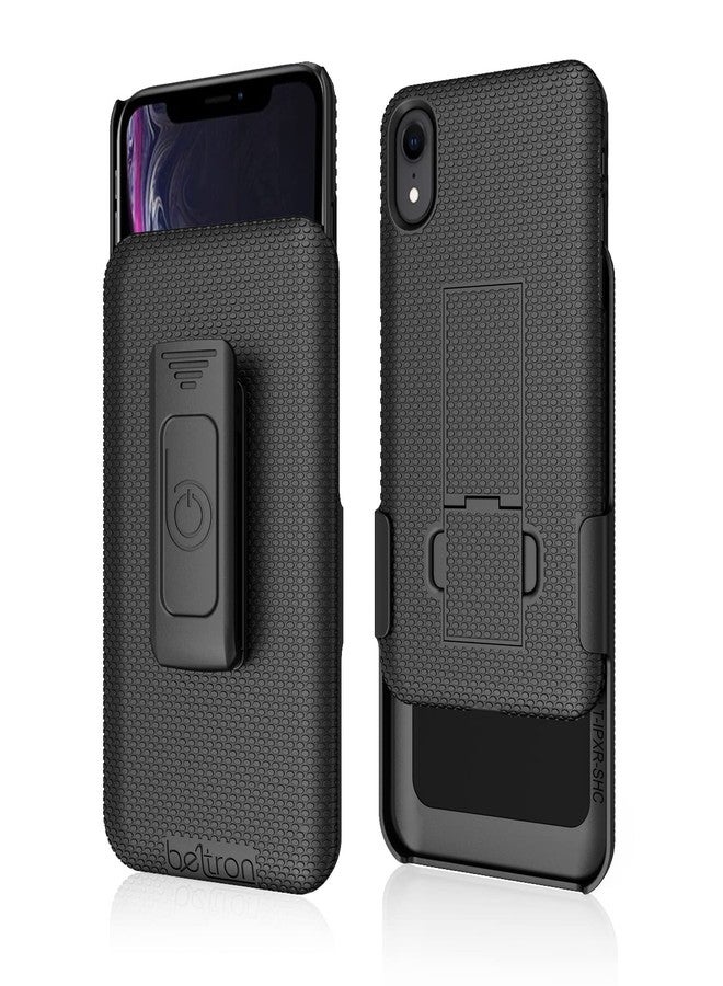 BELTRON Case with Belt Clip for iPhone XR, Slim Protective Belt Clip Slider Case (Shell/Holster Combo) with Built-in Kickstand - (Black) - Image 2