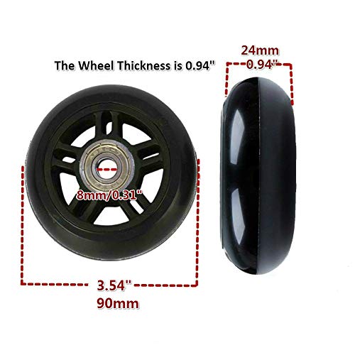 ORO 1 Pair Luggage Wheels Replacement 90mm Case Wheels with 8mm Bearings for Suitcase, Inline Skate and Caster Board - Image 2