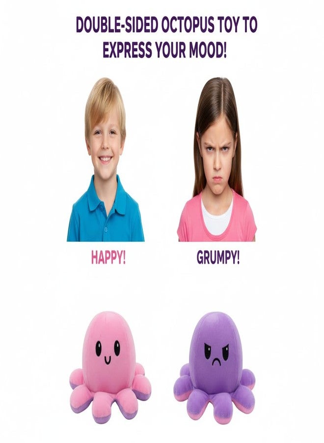لعبة الأخطبوط القطيفة القابلة للعكس من هيكسكرافت، هدية مثالية لأعياد الميلاد والمناسبات الخاصة للفتيات والبالغات، هدية رائعة للصديقة، لعبة ناعمة بتعبيرات مزاجية (18 سم) (وردي-بنفسجي) - Image 3