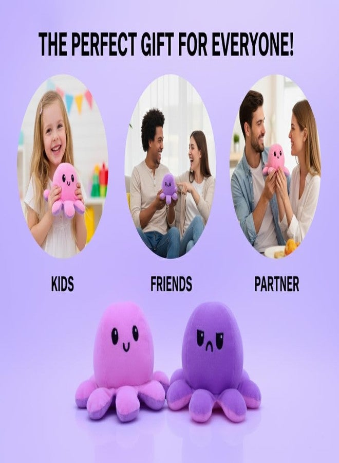 لعبة الأخطبوط القطيفة القابلة للعكس من هيكسكرافت، هدية مثالية لأعياد الميلاد والمناسبات الخاصة للفتيات والبالغات، هدية رائعة للصديقة، لعبة ناعمة بتعبيرات مزاجية (18 سم) (وردي-بنفسجي) - Image 4