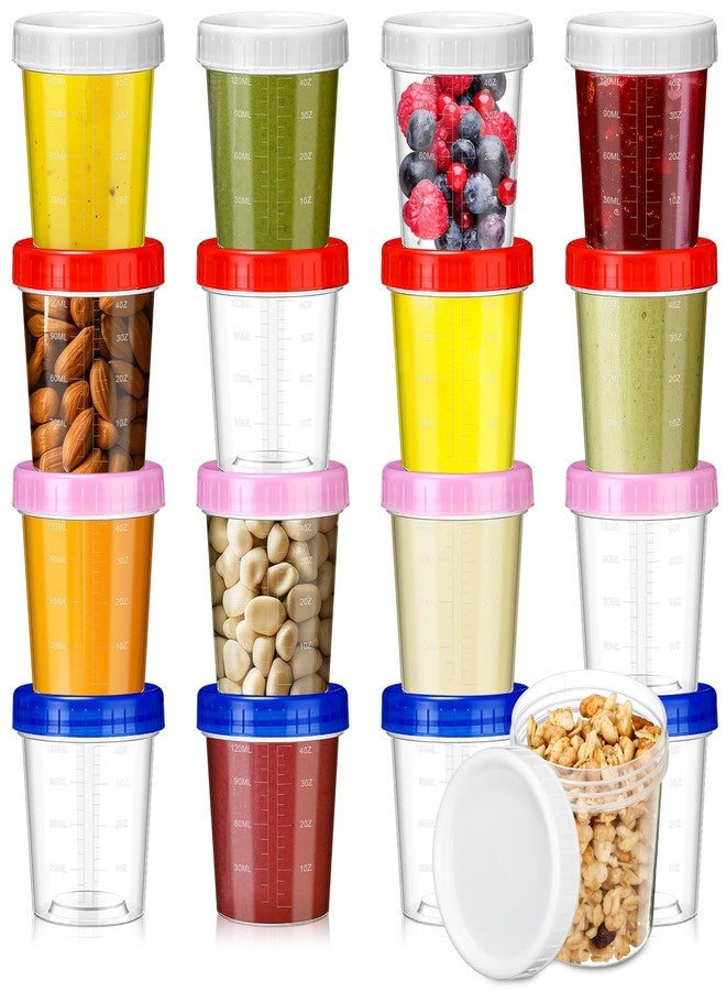 Singhoow 16 Pack 4 oz Freezer Storage Containers with Screw Lids Airtight Plastic Food Storage Containers Reusable Small Plastic Cups for Sauce, Jam and Puree, Ice Cream - Image 1