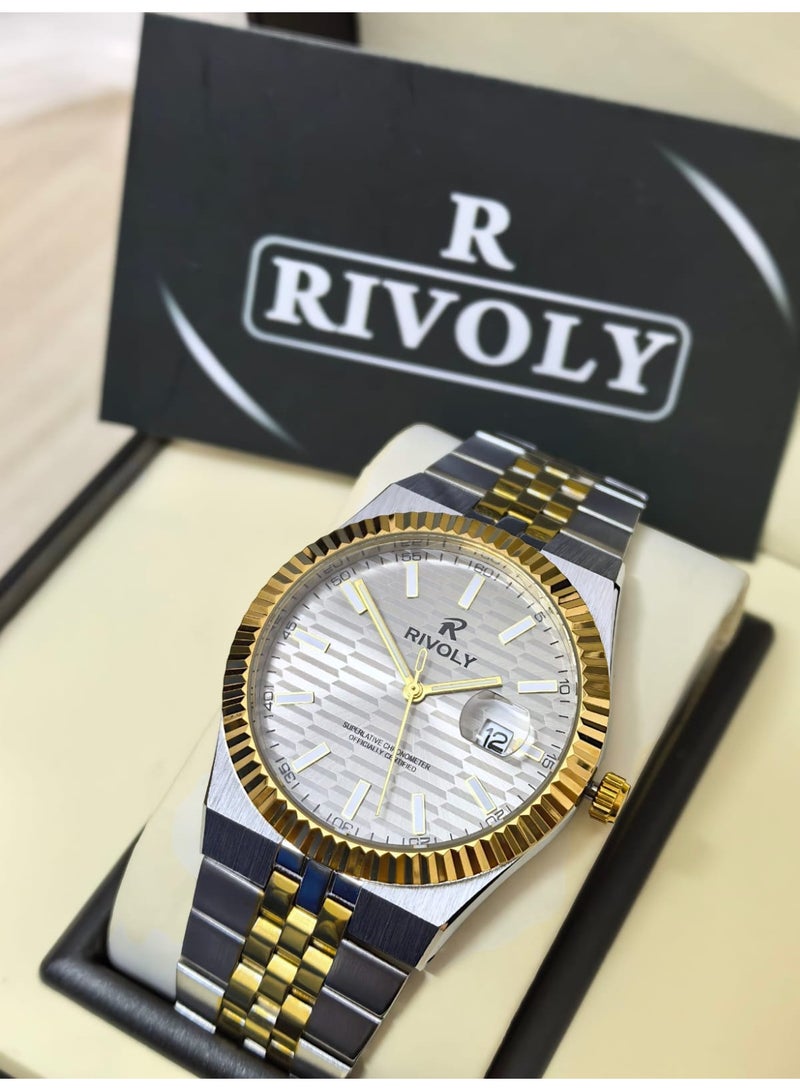 ريفولي ساعة يد للرجال من الستانلس ستيل بعرض انالوج وحركة كوارتز ، سهلة القراءة بتصميم عصري مقاوم للماء، ساعة يد كلاسيكية فاخرة . - Image 4