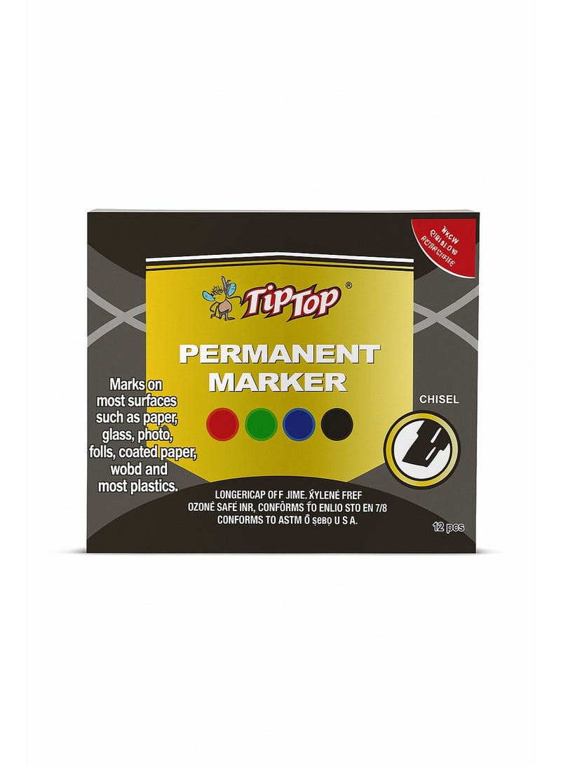 Tiptops Permanent Marker Set – 3 Bold Colors (Black, Blue, Red) – Quick-Dry, Smudge-Proof, Long-Lasting Ink for Office, School & Home Use (PACK OF 10) - Image 2