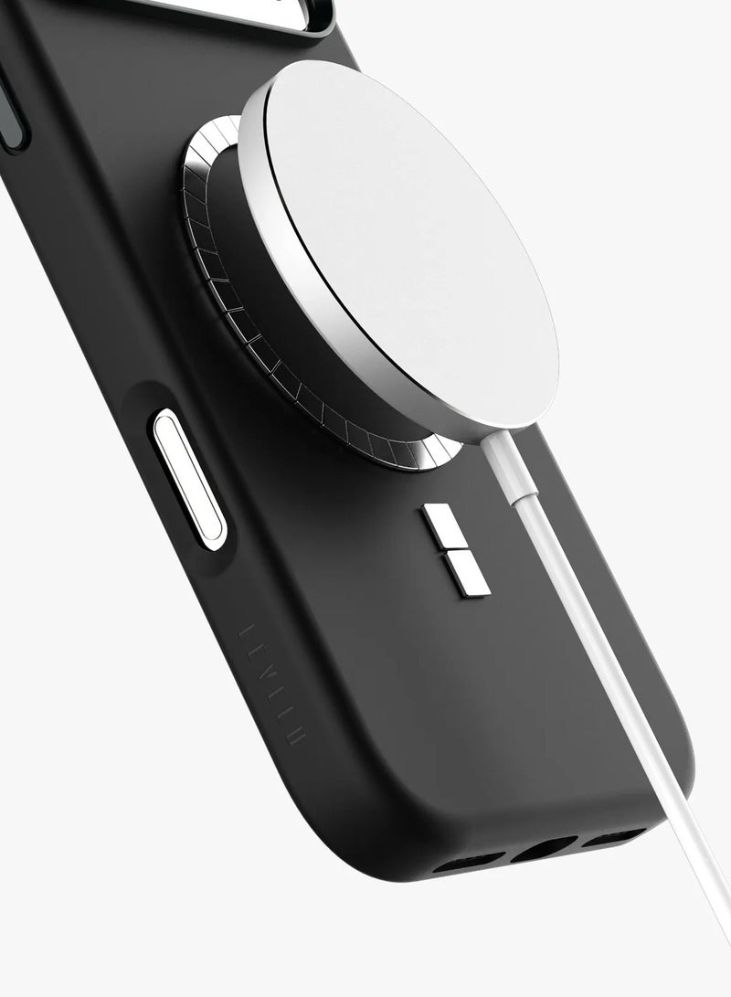 LEVELO iPhone 17 Pro Iris Magsafe Liquid Silicone Case / iP 17 Pro Cover / Shock-Resistant Bumper / 5ft. | 1.5m Drop Tested / Strong Magnets - Black - Image 2