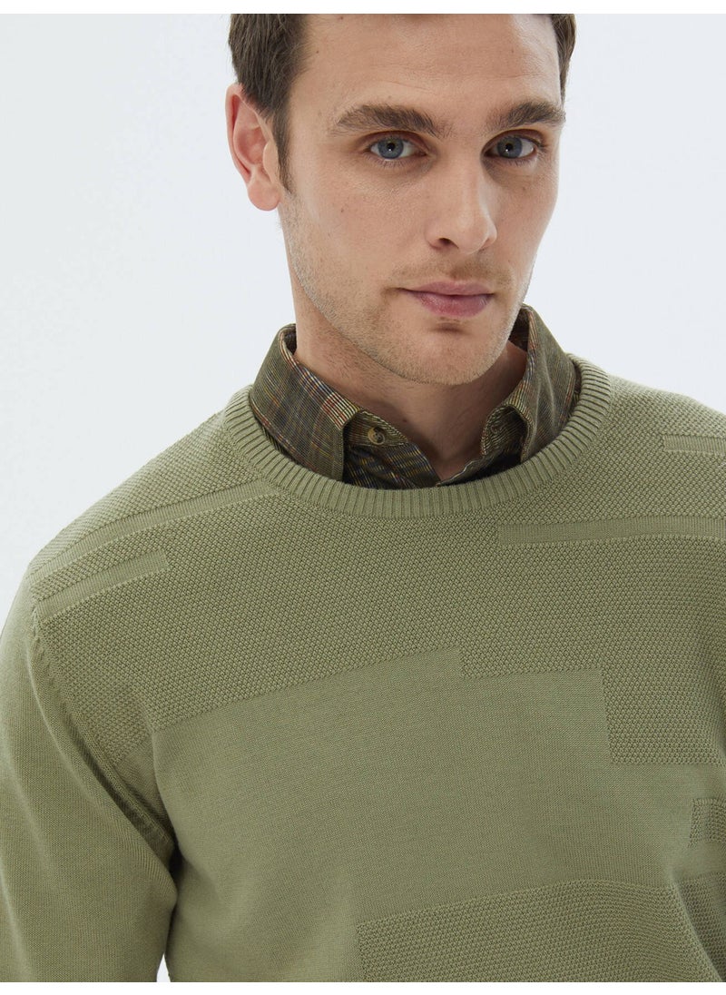 Kip - Light Green Crew Neck Jacquard Wool Blend Knitwear Sweater - Image 1