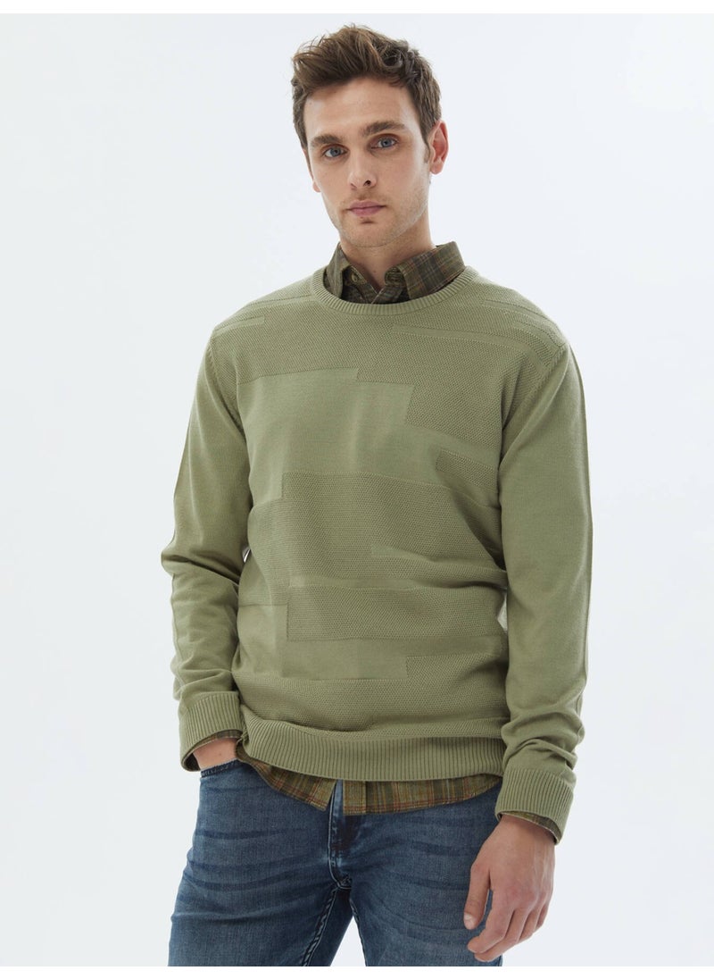 Kip - Light Green Crew Neck Jacquard Wool Blend Knitwear Sweater - Image 1