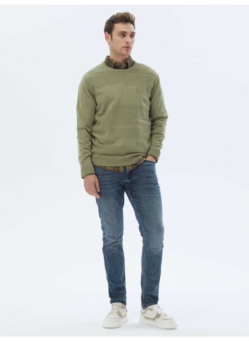 Kip - Light Green Crew Neck Jacquard Wool Blend Knitwear Sweater - Image 1