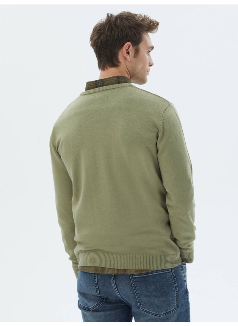 Kip - Light Green Crew Neck Jacquard Wool Blend Knitwear Sweater - Image 1