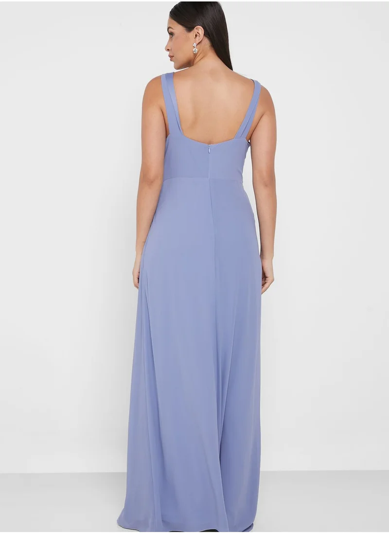 TFNC Open Back Plunge Neck Side Split Dress