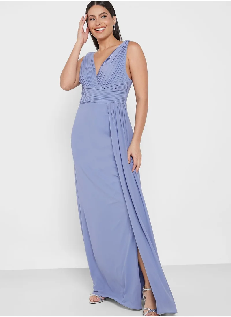 TFNC Open Back Plunge Neck Side Split Dress