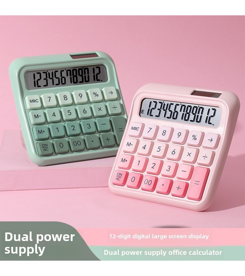 Gradient Powder Dopamine Candy Color High Aesthetic Calculator Multifunctional Solar Powered 12 Digit Display For School And Financial Office Use Batteries Not Included - Image 3