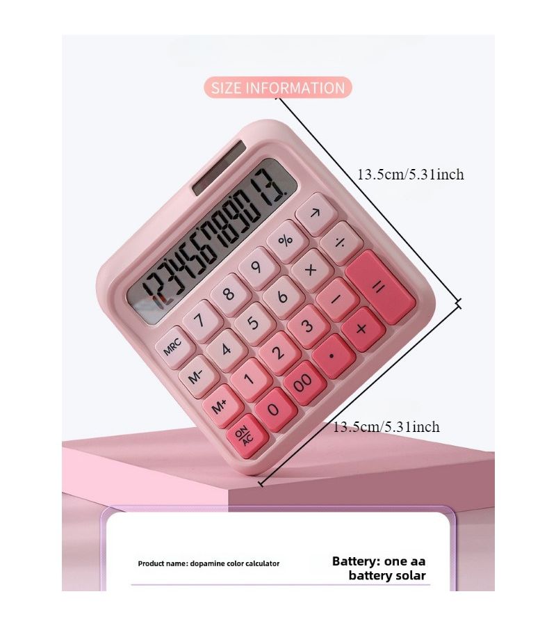 Gradient Powder Dopamine Candy Color High Aesthetic Calculator Multifunctional Solar Powered 12 Digit Display For School And Financial Office Use Batteries Not Included - Image 5