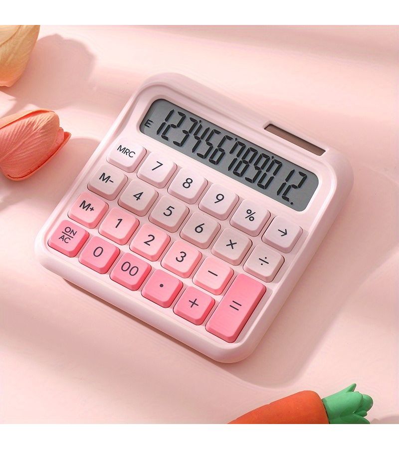 Gradient Powder Dopamine Candy Color High Aesthetic Calculator Multifunctional Solar Powered 12 Digit Display For School And Financial Office Use Batteries Not Included - Image 1
