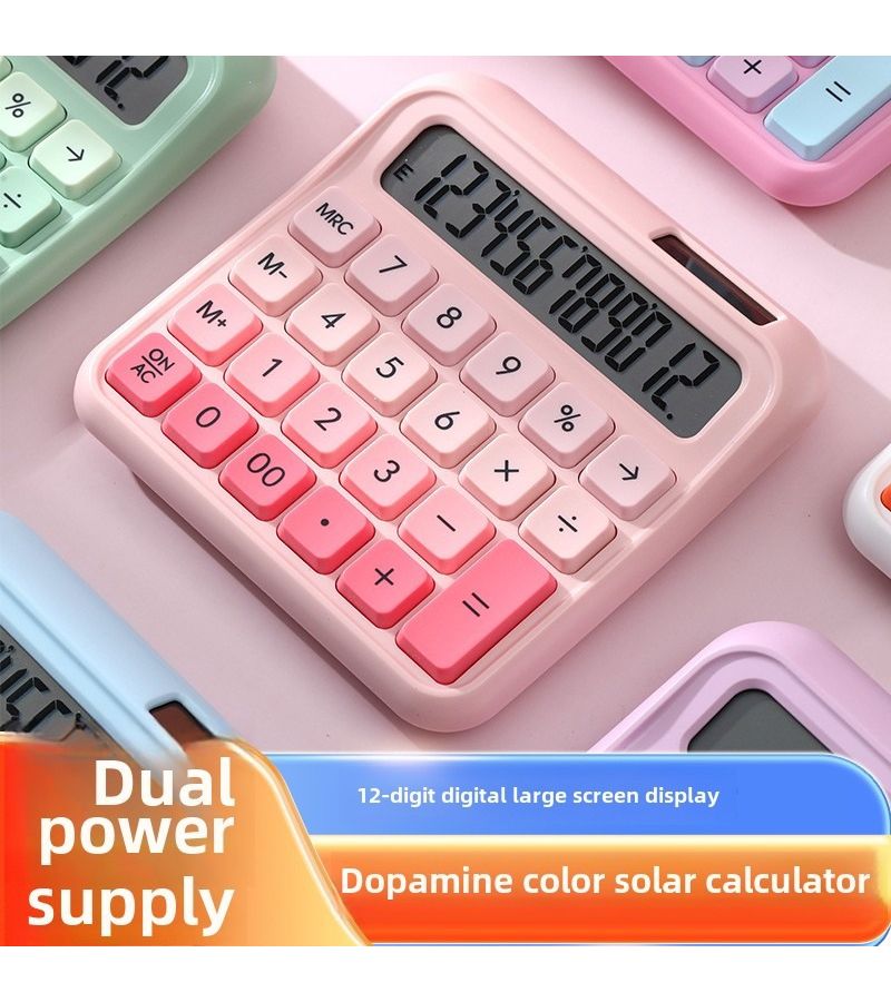 Gradient Powder Dopamine Candy Color High Aesthetic Calculator Multifunctional Solar Powered 12 Digit Display For School And Financial Office Use Batteries Not Included - Image 2