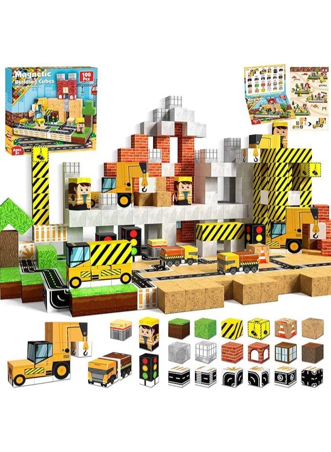 NIBEMINENT Magnetic Blocks |100PCS Magnetic Building Cube Game, Constructions Toys for Boys & Girls Age 3+Years, STEM Montessori Stacking Toy, Sensory Tiles Building Birthday for Toddlers - Image 1