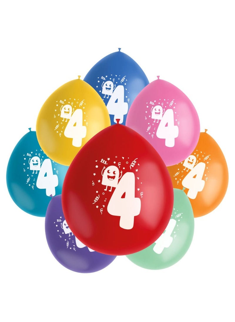 Monster 4-Years Birthday Latex Balloons Multicolor 23cm 8-Pack
