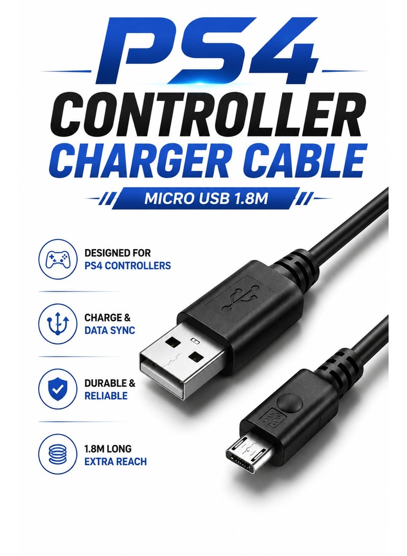 ​كابل كونف كابل شحن مايكرو USB بطول 1.8 متر لوحدة تحكم PS4 وإكس بوكس ون، كابل طاقة متوافق لألعاب الفيديو والاستخدام اليومي والهدايا - Image 5
