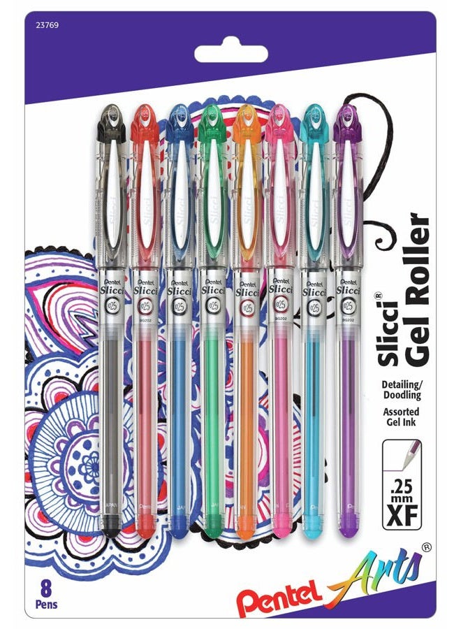 Pentel Arts Slicci 0.25 Mm Extra Fine Gel Pen, Assorted Ink, 8 Pack (Bg202Bp8M) - Image 1