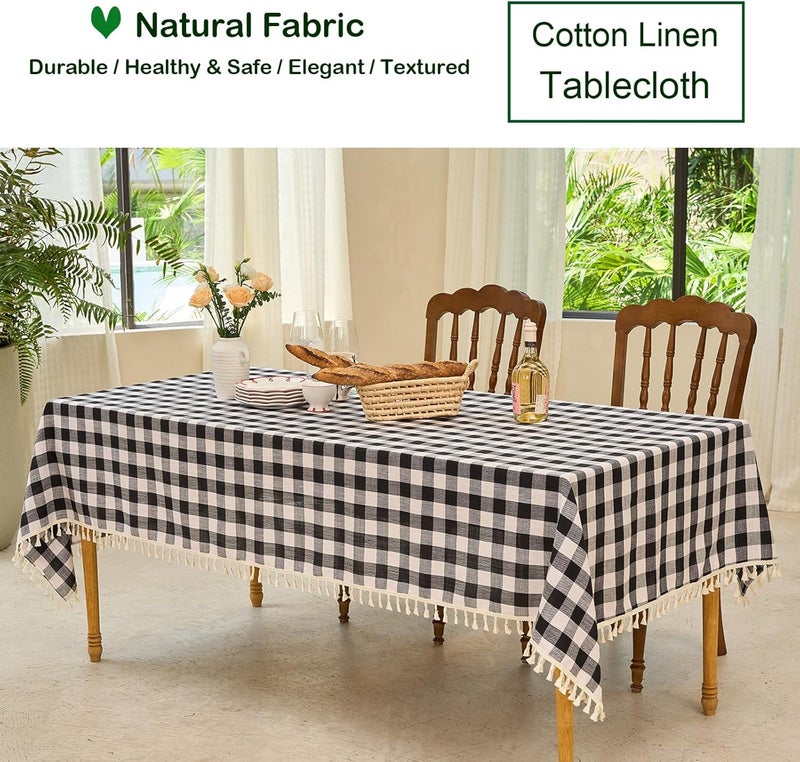 Midsummer Breeze Table Cloth Square TableRustic Gingham Tablecloth Buffalo Plaid Table Cloth for Halloween Thanksgiving Christmas Kitchen Dining55x55 InchBlack and White - Image 4