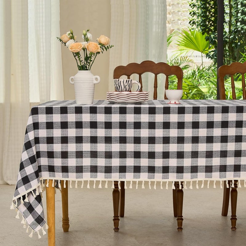 Midsummer Breeze Table Cloth Square TableRustic Gingham Tablecloth Buffalo Plaid Table Cloth for Halloween Thanksgiving Christmas Kitchen Dining55x55 InchBlack and White - Image 1