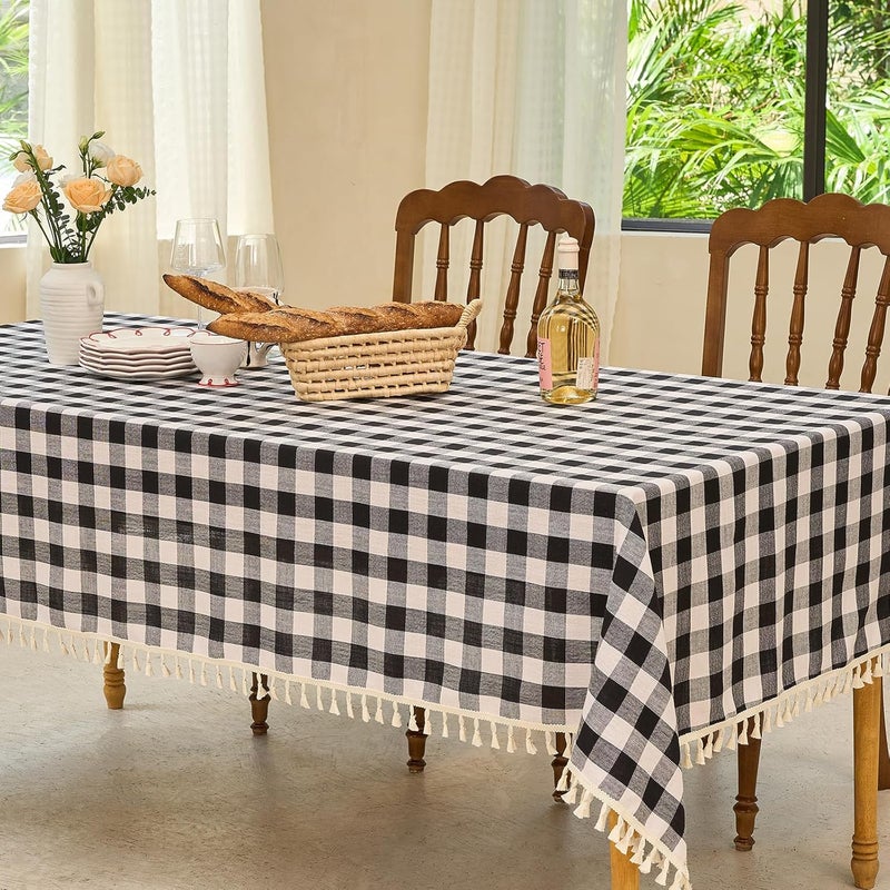 Midsummer Breeze Table Cloth Square TableRustic Gingham Tablecloth Buffalo Plaid Table Cloth for Halloween Thanksgiving Christmas Kitchen Dining55x55 InchBlack and White - Image 2