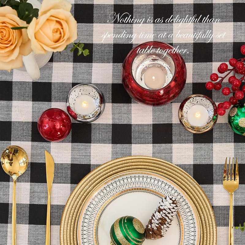 Midsummer Breeze Table Cloth Square TableRustic Gingham Tablecloth Buffalo Plaid Table Cloth for Halloween Thanksgiving Christmas Kitchen Dining55x55 InchBlack and White - Image 5