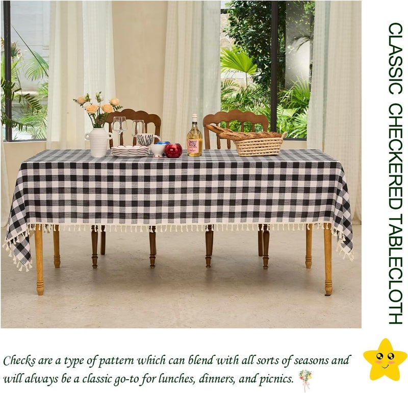 Midsummer Breeze Table Cloth Square TableRustic Gingham Tablecloth Buffalo Plaid Table Cloth for Halloween Thanksgiving Christmas Kitchen Dining55x55 InchBlack and White - Image 3