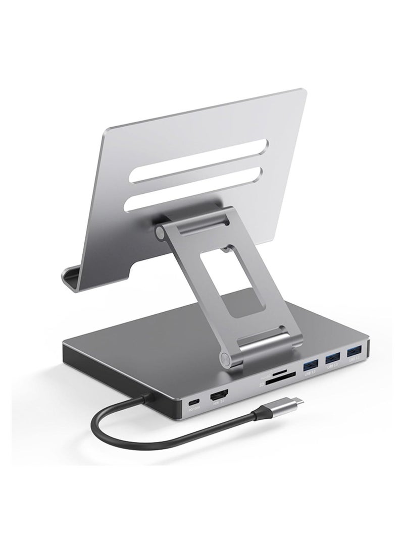 Charging Type-c Hub, USB Docking Station Laptop Stand, Multiport 3.0 Tf Card Slot, 4K 60HZ Hdmi-Compatible Gigabit Ethernet Aluminum Alloy Type C Docking Station 8 in 1 Ethernet Laptop Stand Holder  - Image 1