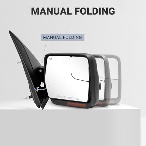 Sanooer Towing Mirror for Ford F150 - Replacement fit for 2004-2014 Ford F-150 Pickup Truck with Power Adjusted Glass Heated LED Turn Signal Light Puddle Lamp Tow Mirror Pair - Image 4