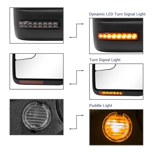 Sanooer Towing Mirror for Ford F150 - Replacement fit for 2004-2014 Ford F-150 Pickup Truck with Power Adjusted Glass Heated LED Turn Signal Light Puddle Lamp Tow Mirror Pair - Image 2