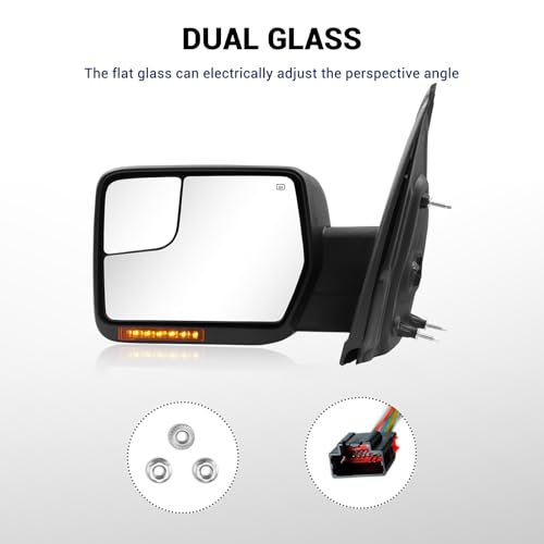Sanooer Towing Mirror for Ford F150 - Replacement fit for 2004-2014 Ford F-150 Pickup Truck with Power Adjusted Glass Heated LED Turn Signal Light Puddle Lamp Tow Mirror Pair - Image 5