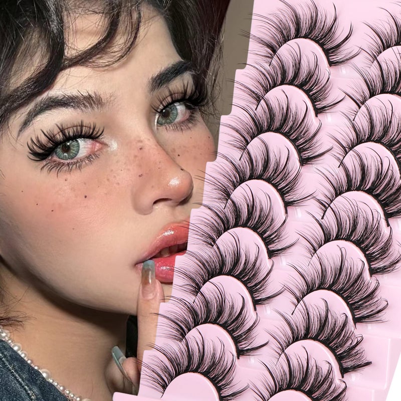 GVEFETIEE False Eyelashes Fluffy Faux Mink Lashes Wispy Fairy Cat Eye Lashes Spiky Strip Lashes Extension Natural Volume Fake Lashes Pack by GVEFETIEE 8 Pairs Black - Image 2