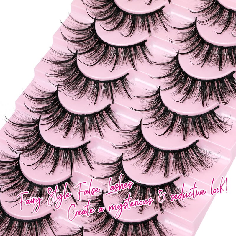 GVEFETIEE False Eyelashes Fluffy Faux Mink Lashes Wispy Fairy Cat Eye Lashes Spiky Strip Lashes Extension Natural Volume Fake Lashes Pack by GVEFETIEE 8 Pairs Black - Image 3