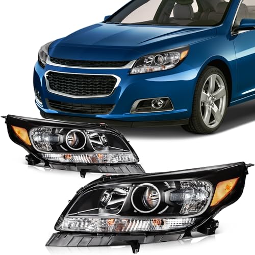 SCITOO Headlights For Chevy For Malibu 2013-2015 Headlamps Black Housing Amber Reflector Clear Lens Driver and Passenger Side - Image 1