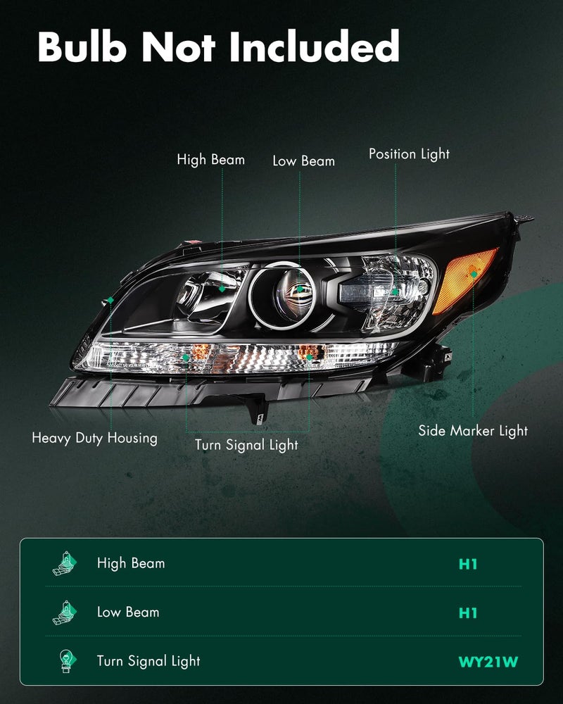 SCITOO Headlights For Chevy For Malibu 2013-2015 Headlamps Black Housing Amber Reflector Clear Lens Driver and Passenger Side - Image 2