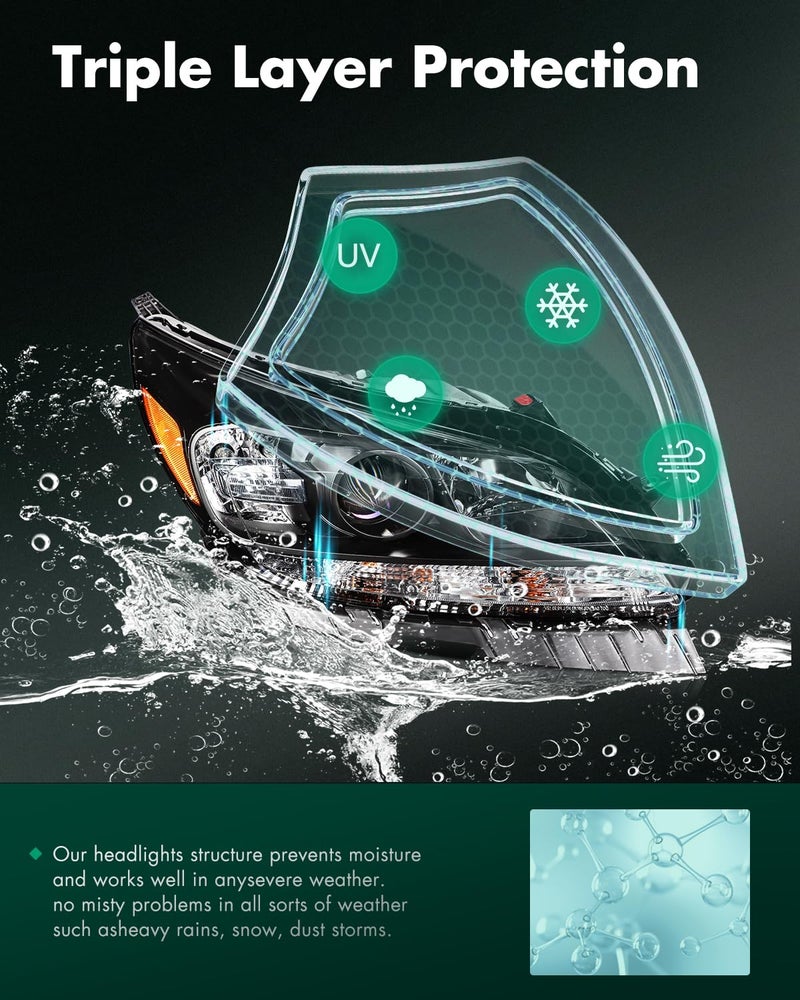 SCITOO Headlights For Chevy For Malibu 2013-2015 Headlamps Black Housing Amber Reflector Clear Lens Driver and Passenger Side - Image 4