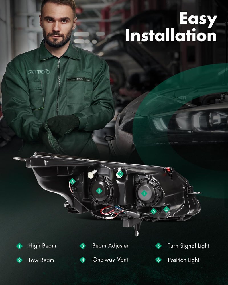 SCITOO Headlights For Chevy For Malibu 2013-2015 Headlamps Black Housing Amber Reflector Clear Lens Driver and Passenger Side - Image 3