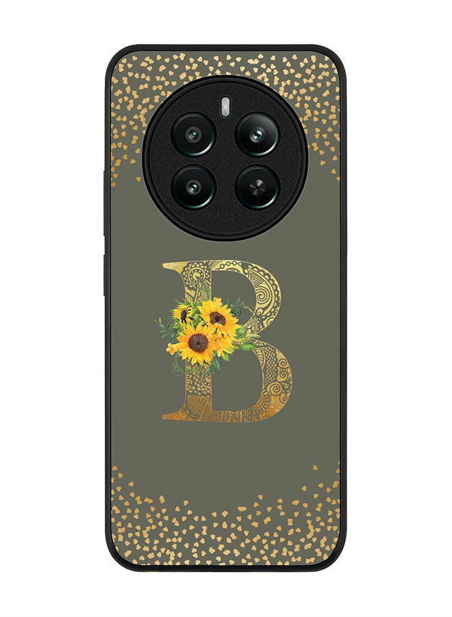 Stylizedd Rugged Black edge case for Realme 12 Plus 5G / Realme 12 4G Case Cover- Custom Monogram Initial Letter Floral Pattern Alphabet - B (Olive Green) - Image 1