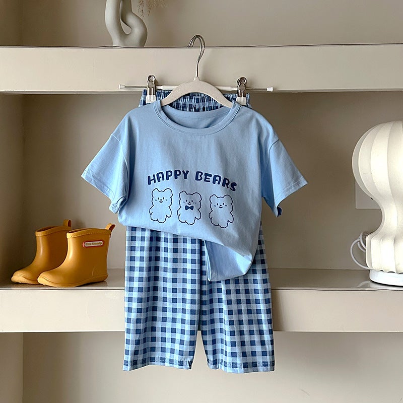 Kids Summer Thin Sleepwear Set Aquamarine blue 
