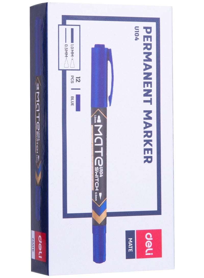 Deli دلي 12-قطعة قلم تحديد مزدوج الطرف دائم اللون أزرق - Image 2