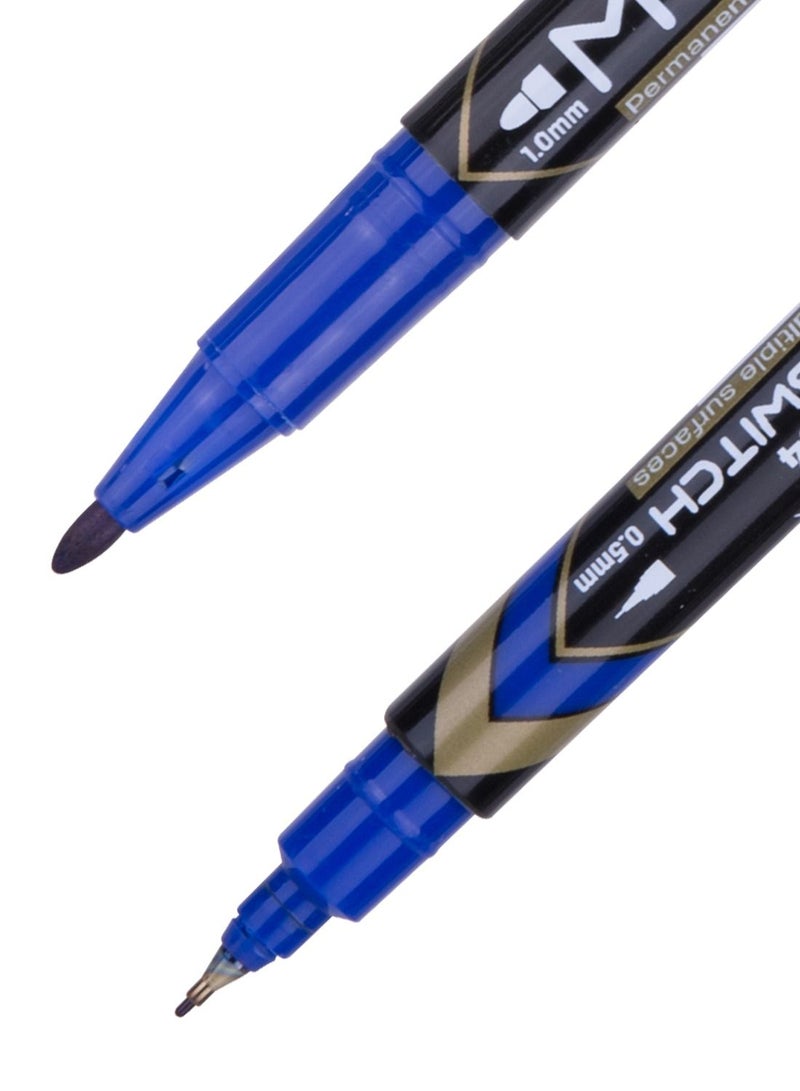 Deli دلي 12-قطعة قلم تحديد مزدوج الطرف دائم اللون أزرق - Image 3