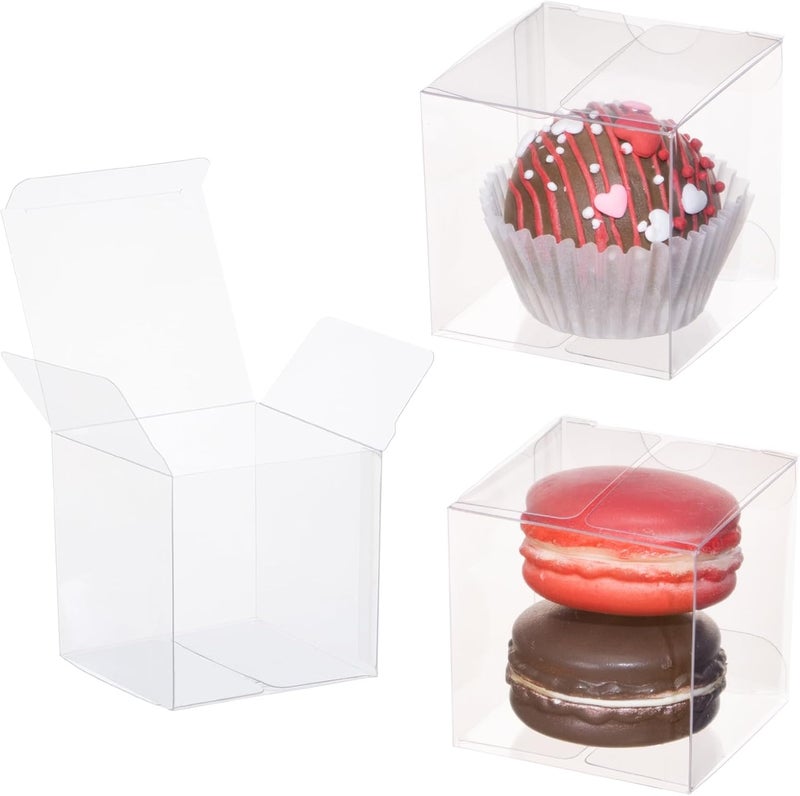 TEMLQPACK 50 Pack 2x2x2 Inch Plastic Macaron Boxes for 2 Clear Plastic Small Gift Boxes Treat Boxes Hot Chocolate Bomb Boxes Mini Cupcake Boxes Candies Boxes Birthday Wedding Party Favor - Image 1