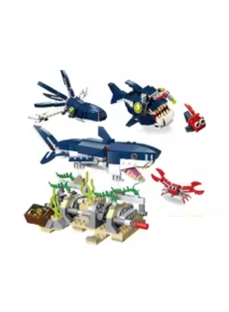 3-in-1 Ocean Creatures Building Set – Shark, Crab, and Squid Construction Blocks for Kids - Image 2