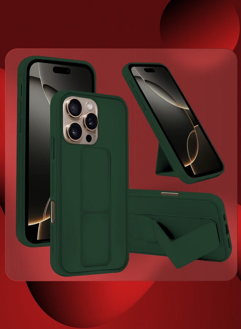 ELTRAZONE 2-Pack Premium PU Leather Case & Screen Protector for iPhone 16 Pro Max – Shockproof, Anti-Scratch, Stand Function, Finger Grip Case Cover (Green) - Image 3